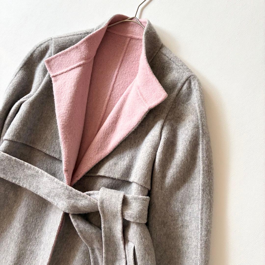 ANAYI　アナイ　近年モデル　ウールリバーコート　ガウンコート　グレーxピンク