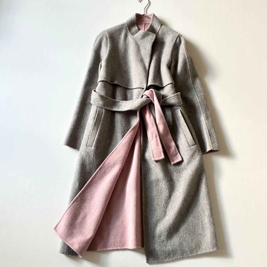 ANAYI　アナイ　近年モデル　ウールリバーコート　ガウンコート　グレーxピンク