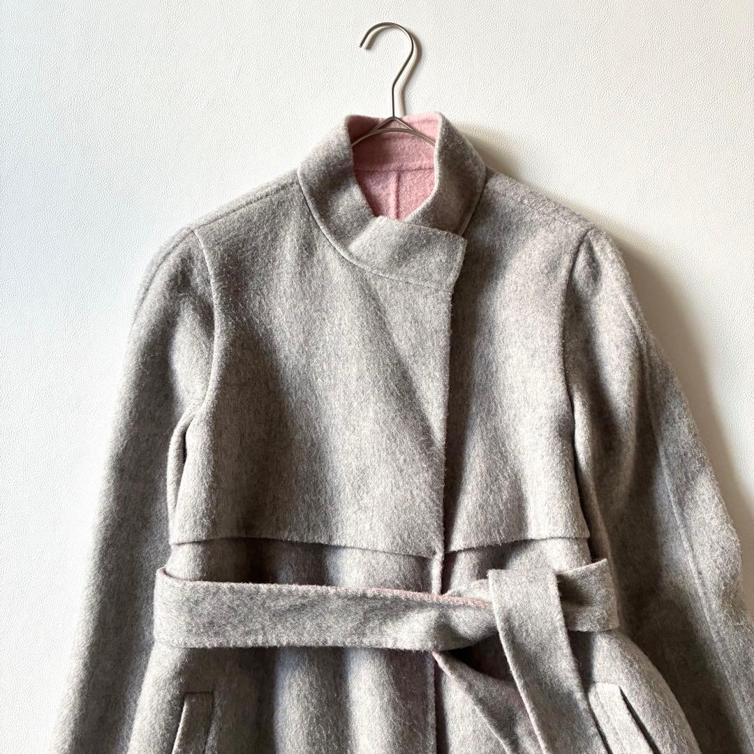 ANAYI　アナイ　近年モデル　ウールリバーコート　ガウンコート　グレーxピンク