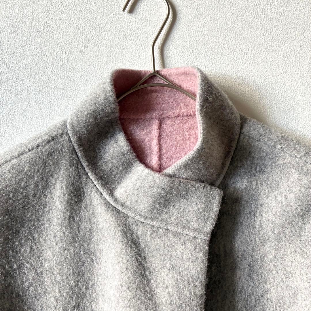 ANAYI　アナイ　近年モデル　ウールリバーコート　ガウンコート　グレーxピンク