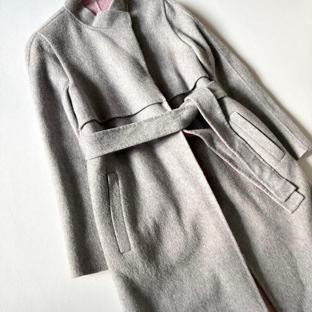 ANAYI　アナイ　近年モデル　ウールリバーコート　ガウンコート　グレーxピンク