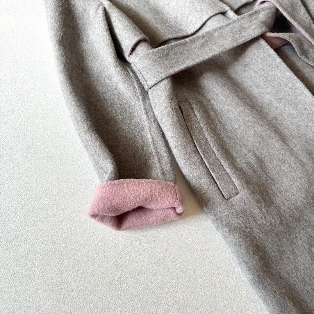 ANAYI　アナイ　近年モデル　ウールリバーコート　ガウンコート　グレーxピンク