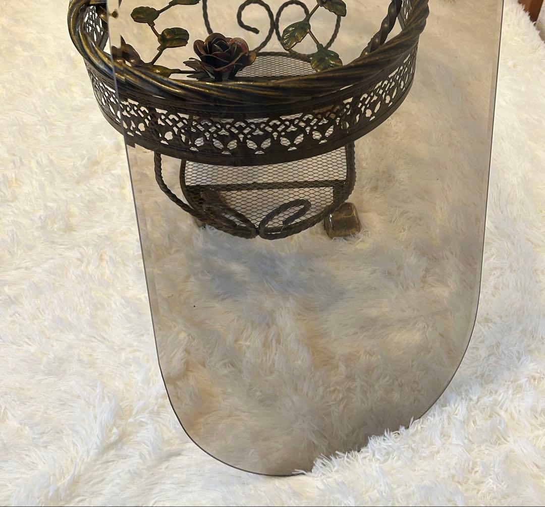 ヴィンテージ ミッドセンチュリー ガラス天板 真鍮キャスター HMC 薔薇