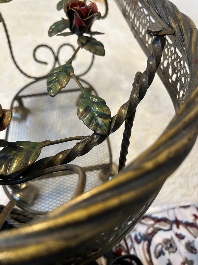 ヴィンテージ ミッドセンチュリー ガラス天板 真鍮キャスター HMC 薔薇