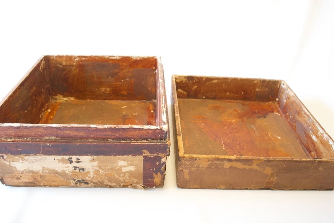 昭和初期、柿渋塗 木箱 時代箱 古民具 収納箱 茶道具箱 ディスプレイ