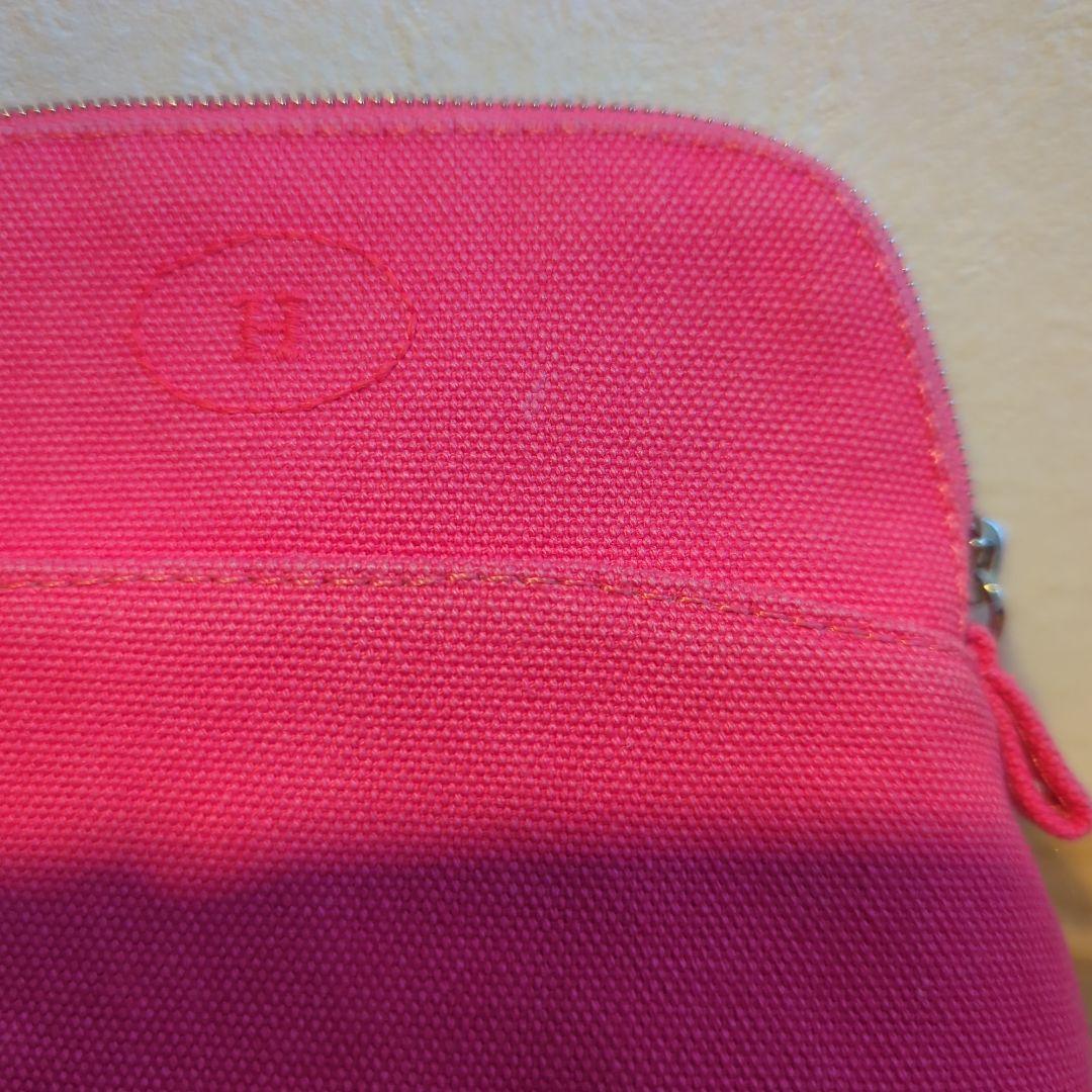 HERMES ピンク ボリードポーチMM キャンバスポーチ