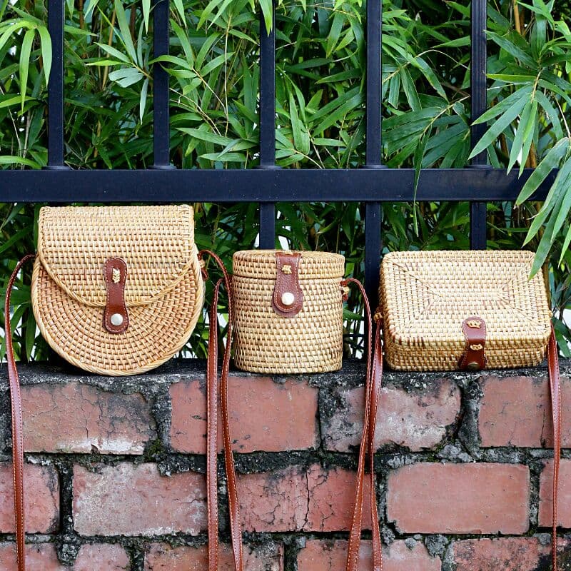 藤編包ベトナム手工草編みミニ円形斜め横断包