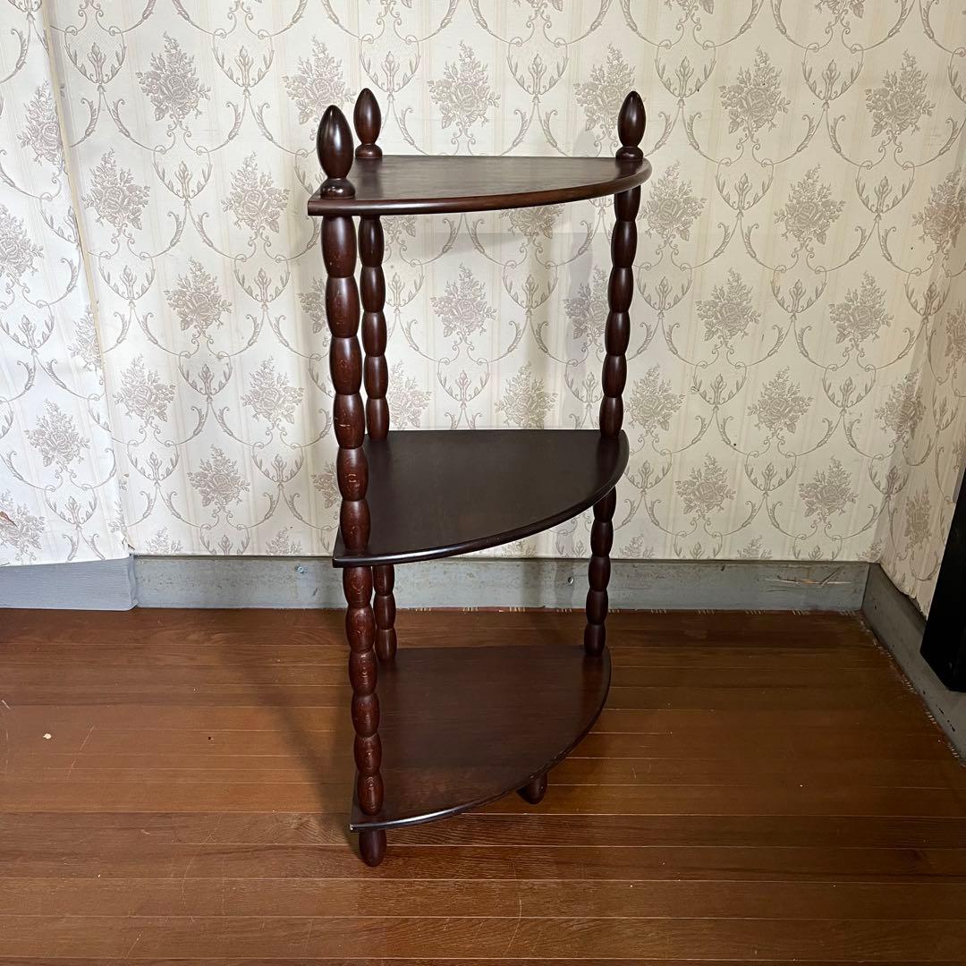 【アンティーク】昭和レトロ 木製 扇形 コーナーラック 3段 コンソールテーブル