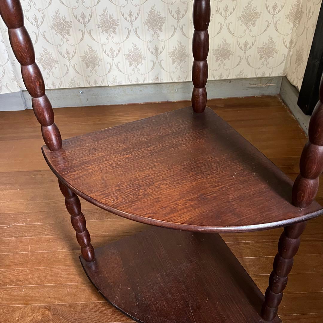 【アンティーク】昭和レトロ 木製 扇形 コーナーラック 3段 コンソールテーブル