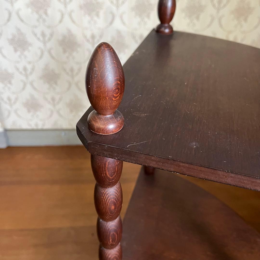 【アンティーク】昭和レトロ 木製 扇形 コーナーラック 3段 コンソールテーブル