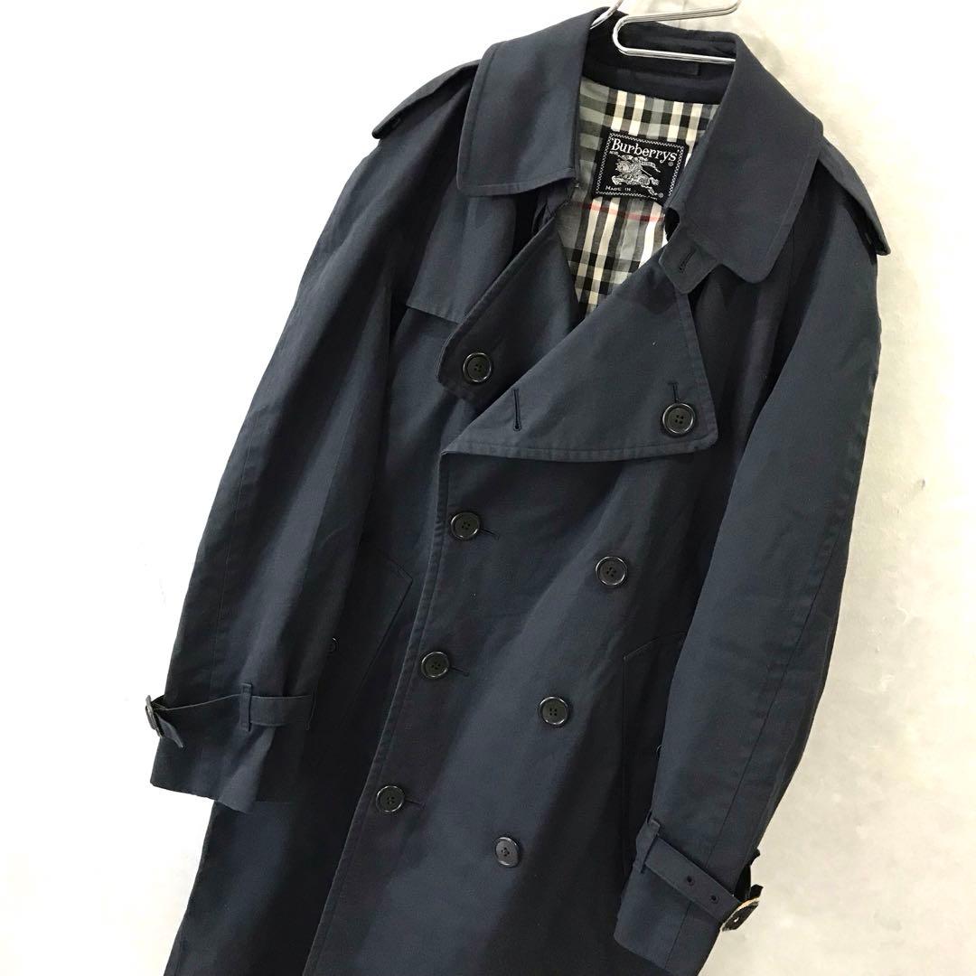 80ｓ英国製 Ｂｕｒｂｅｒｒｙ‘ｓ ノバチェック トレンチコート 希少 紺 Ｍ程
