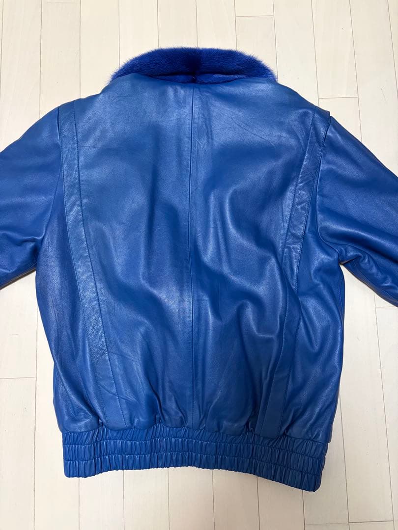 ミンクファー ラムレザー リバーシブル ジャケット ブルゾン Mサイズ ブルー