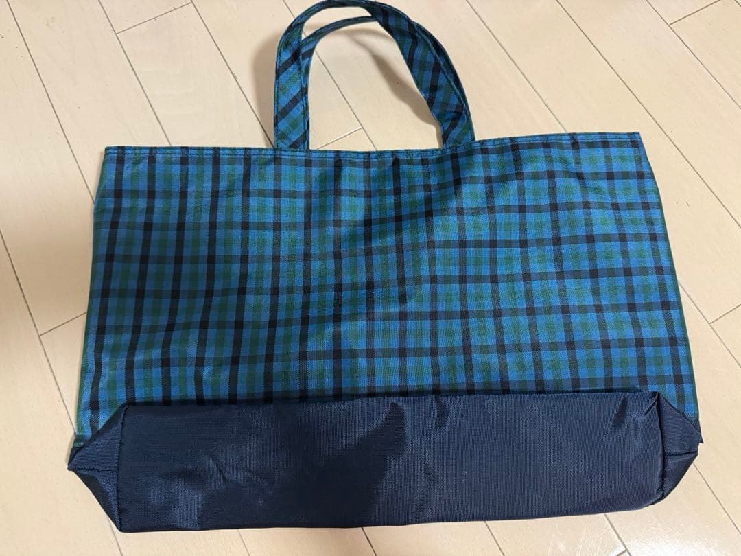 【未使用】familiar ファミリア 青系チェック ナイロン トートバッグ