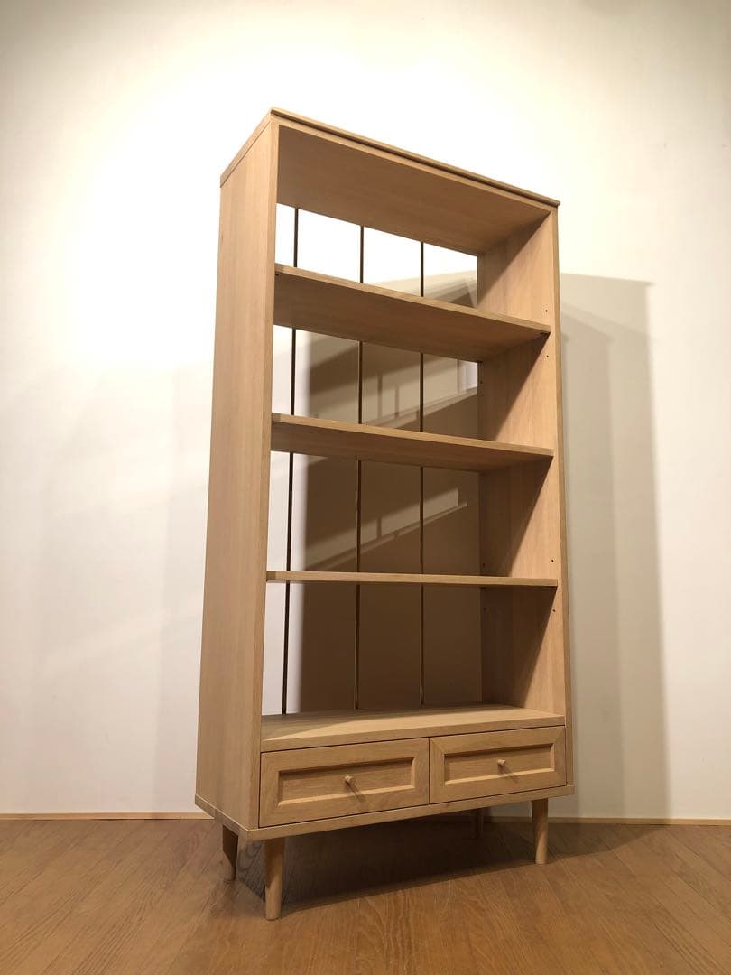 工房製作 オーク無垢 楢無垢材 本棚 飾り棚 真鍮 ホワイトオイル仕上 店舗什器