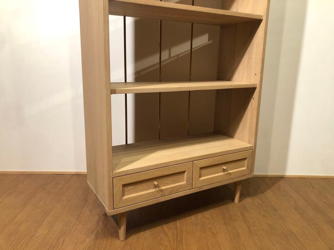 工房製作 オーク無垢 楢無垢材 本棚 飾り棚 真鍮 ホワイトオイル仕上 店舗什器