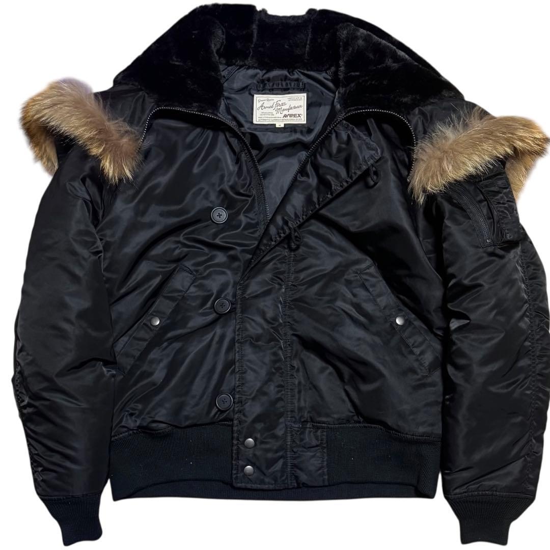 AVIREX ラクーンファー N-2B 短丈 フライトジャケット ブラック XL