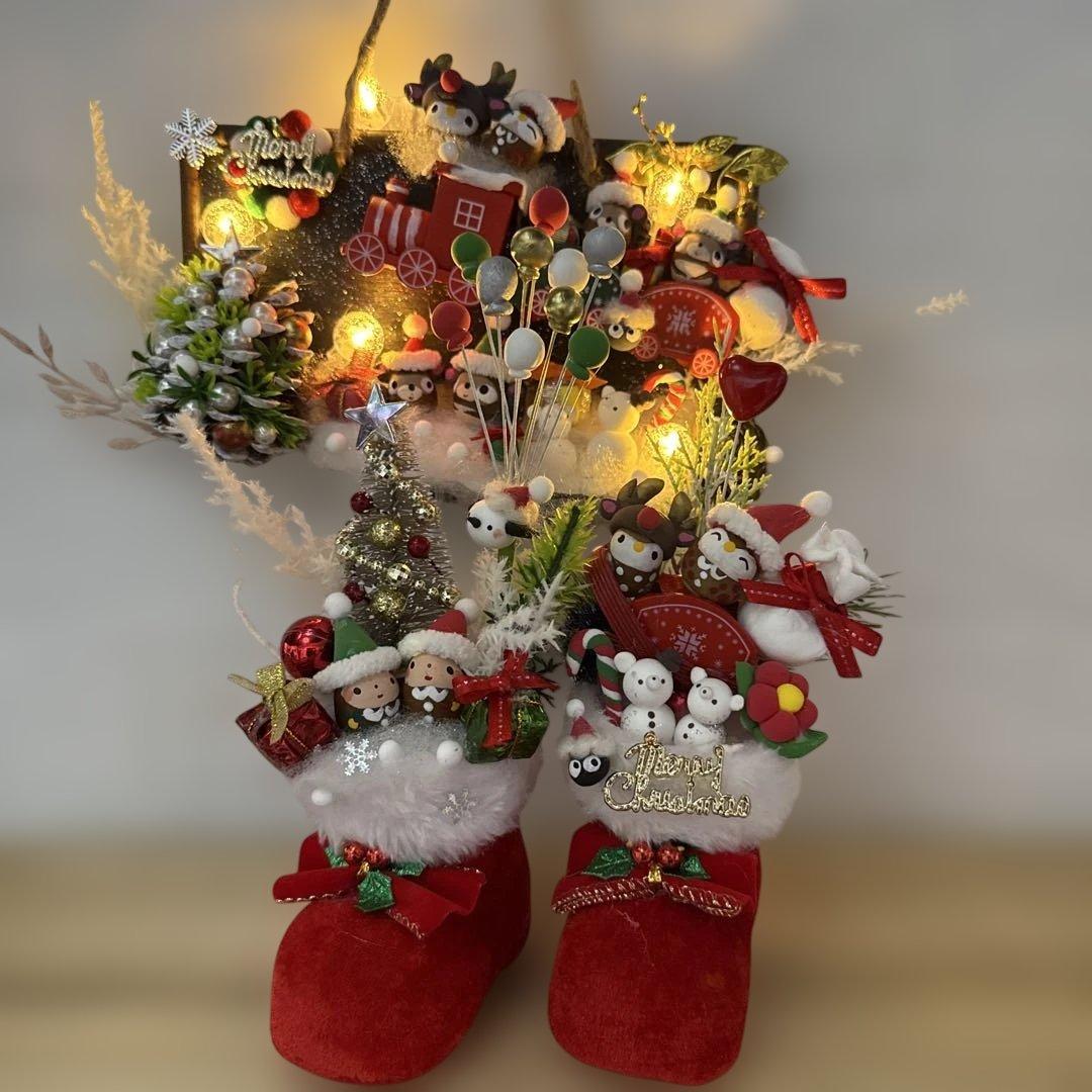 どんぐりアート♡ Xmasタペストリー風＆ブーツオブジェ2点♡