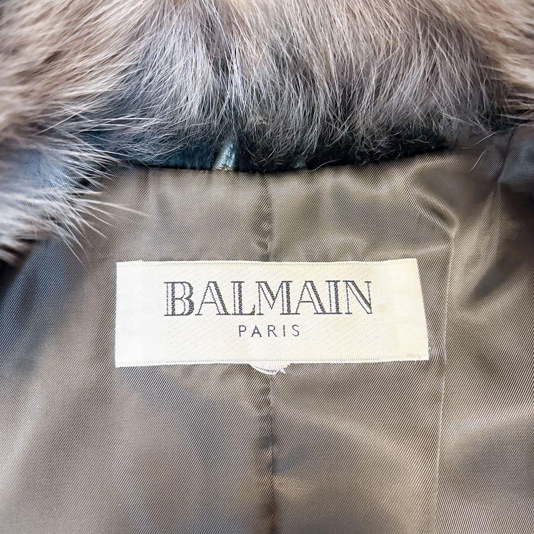 極美品BALMAIN ベルト付きレザー ファー ジャケット黒L〜XLフォックス