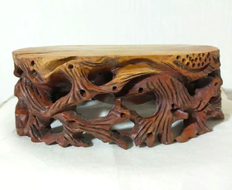 在庫処分セール中! ❗根木彫り抜き花台（大）手作り　珍木　希少品