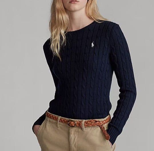 【現行QR】24年製✨ラルフローレン　白ポニー刺繡　ケーブルニットセーター