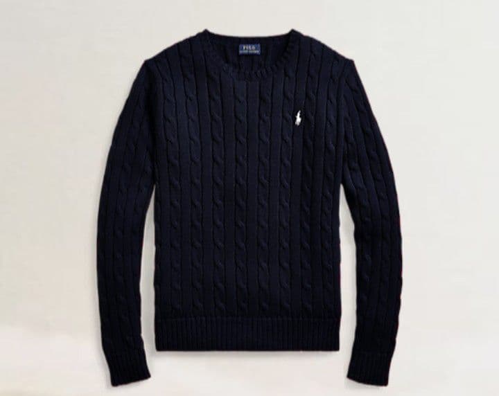 【現行QR】24年製✨ラルフローレン　白ポニー刺繡　ケーブルニットセーター