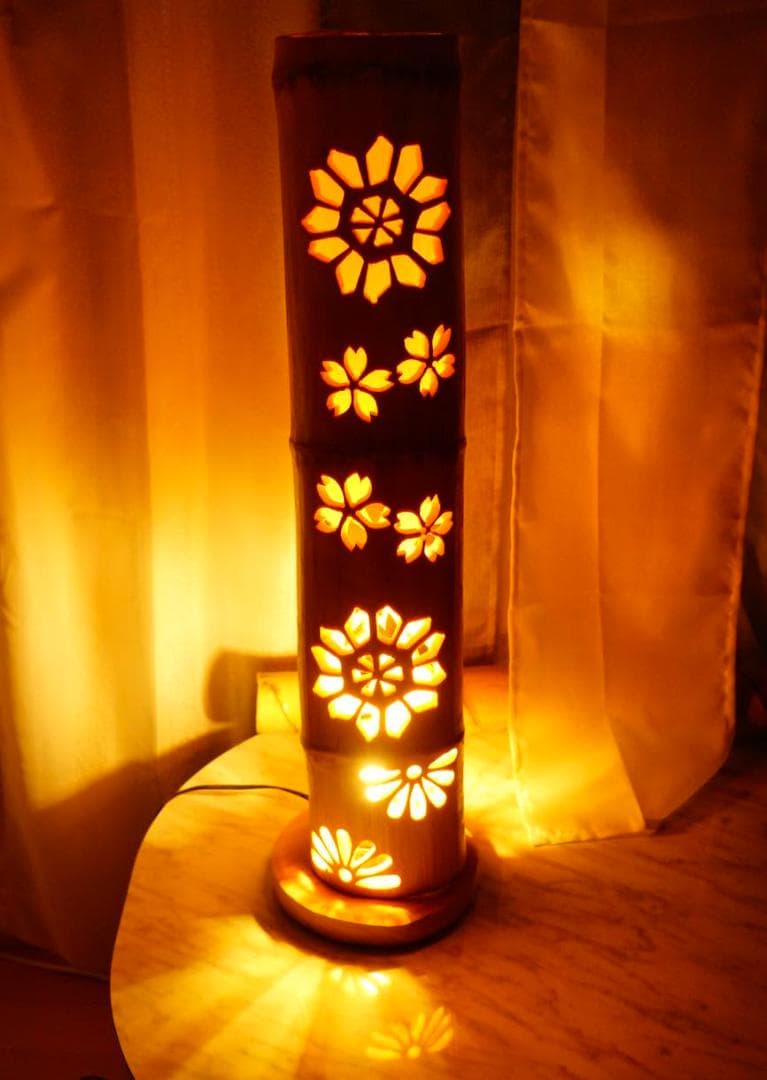 竹あかり・竹灯籠・竹灯篭・竹ランプ   両面彫り～～ 癒しの灯り★結晶★～～