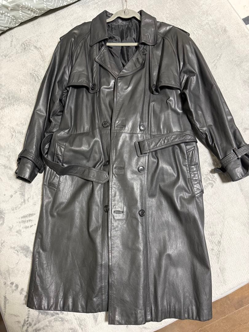 トレンチコート　牛革　L 黒