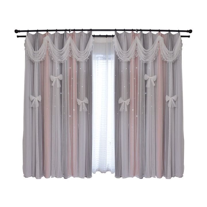 姫様カーテン　可愛いカーテン　二層カーテン   一体型カーテン