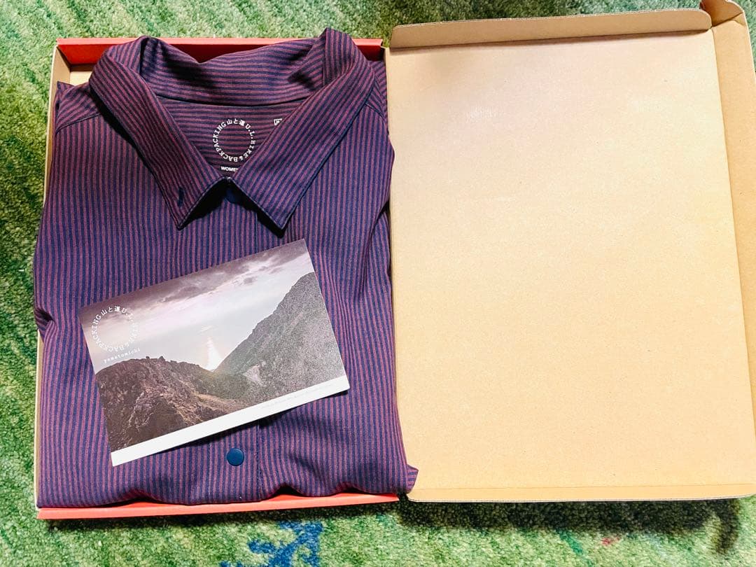 山と道 メリノウール シャツ 半袖 女性 M Bordeaux Stripe