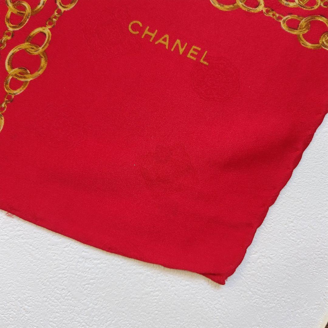 シャネル CHANEL 大判 スカーフ チェーン柄 シルク100%