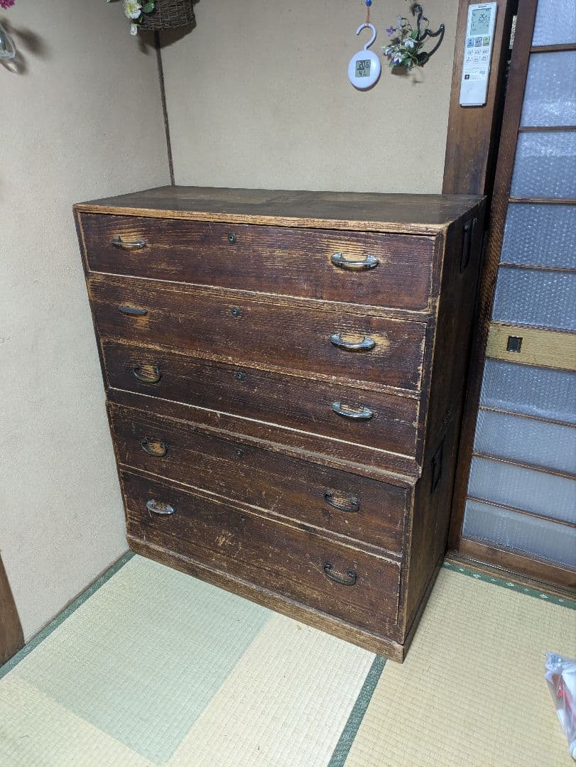 桐箪笥　5段(3+2)　レトロ　アンティーク　チェスト　和箪笥