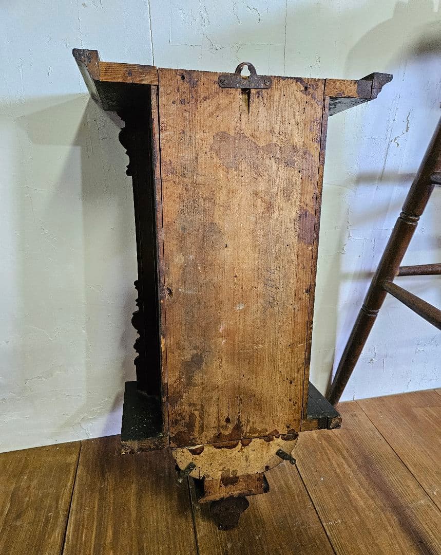 フランスアンティーク 木製の柱時計 琺瑯文字盤 壁掛け 振り子 ウォールクロック