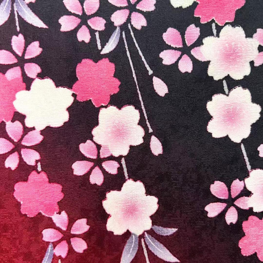 【美品】 振袖 正絹 古典柄 成人式 単品 枝垂れ桜 黒 *203 ●