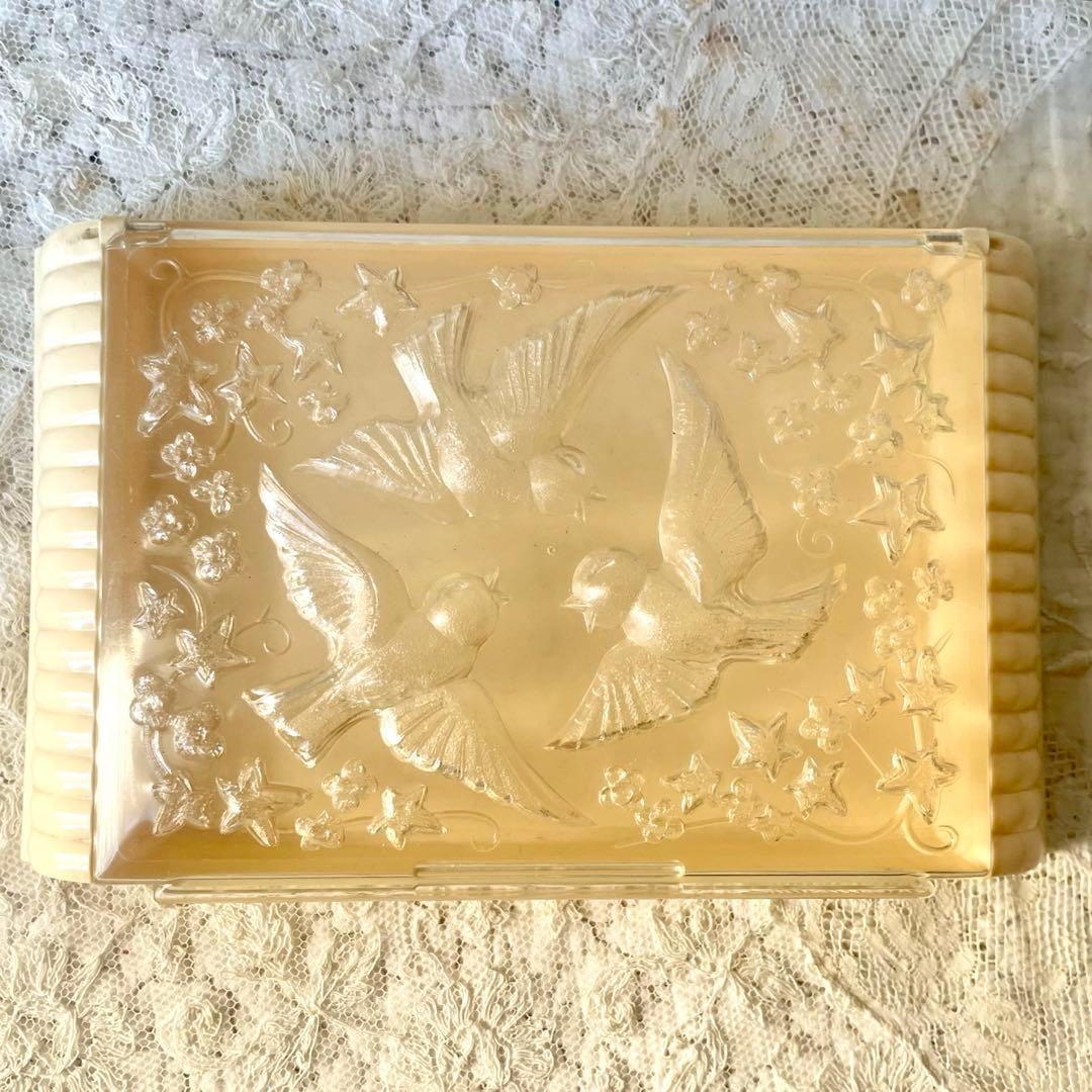 小鳥レリーフのメルスリーボックス　裁縫箱　フランスアンティークヴィンテージ