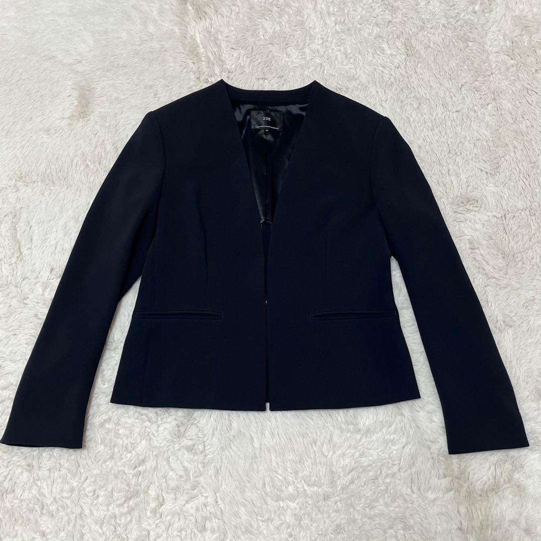 美品　未使用級　洗える　23区　ノーカラー ジャケット　パンツ　セットアップ　紺