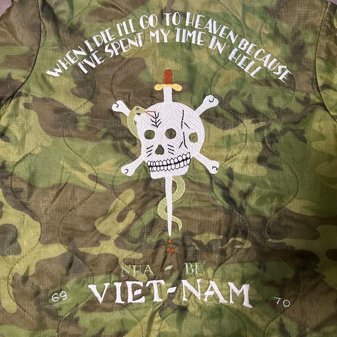 60s ベトジャン　迷彩　スカル　骸骨　スカジャン　刺繍　裏地なし　スーベニア
