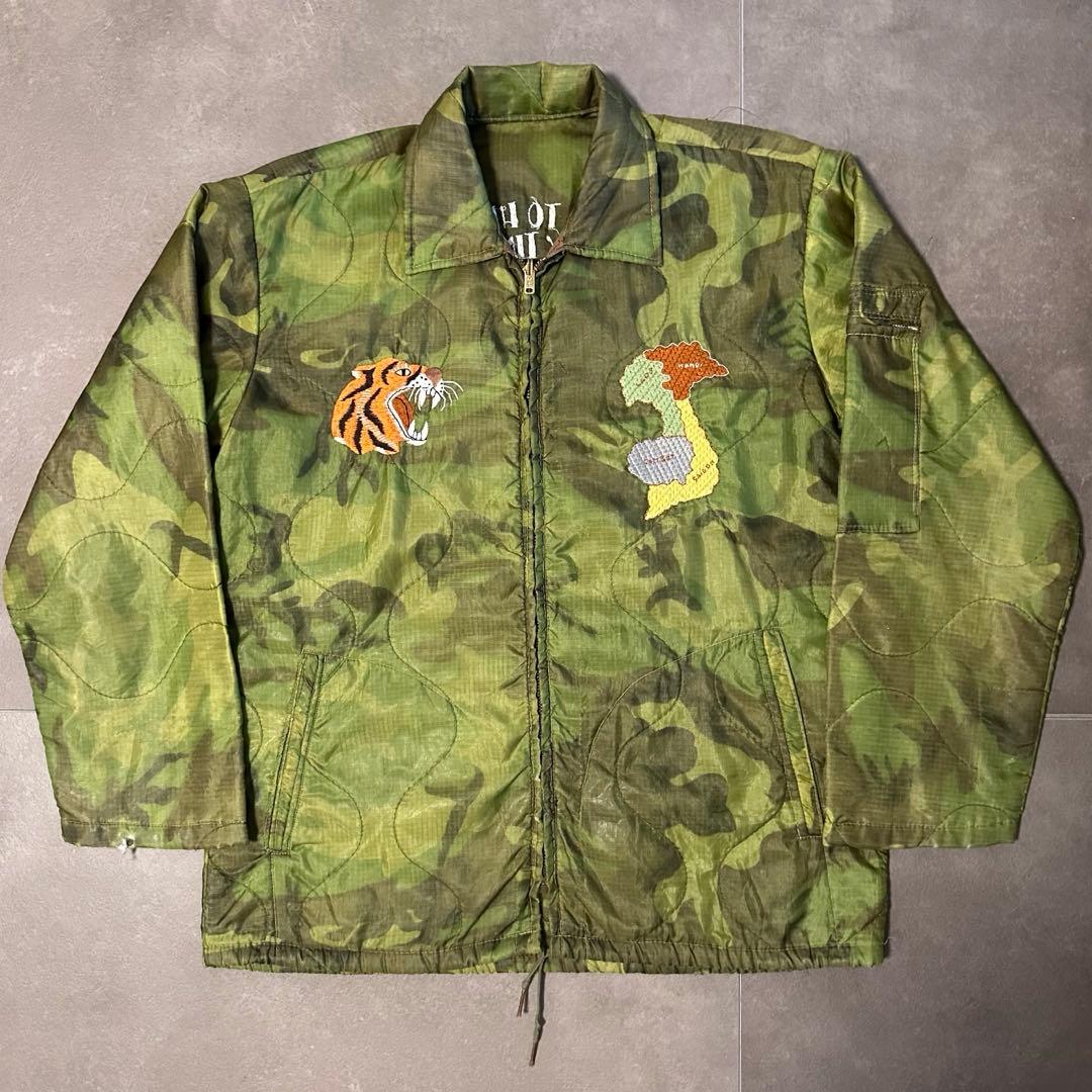 60s ベトジャン　迷彩　スカル　骸骨　スカジャン　刺繍　裏地なし　スーベニア