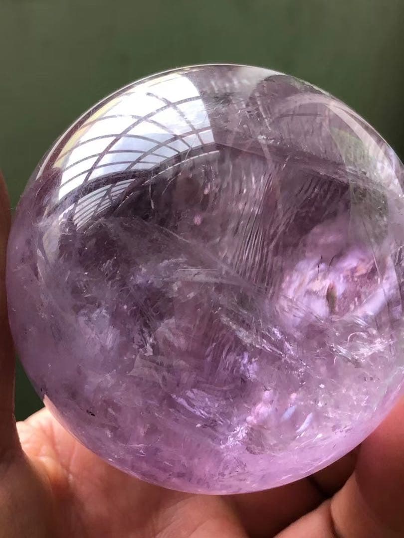 天然石天使指紋付き　アメジストのスフィア　置物YH066