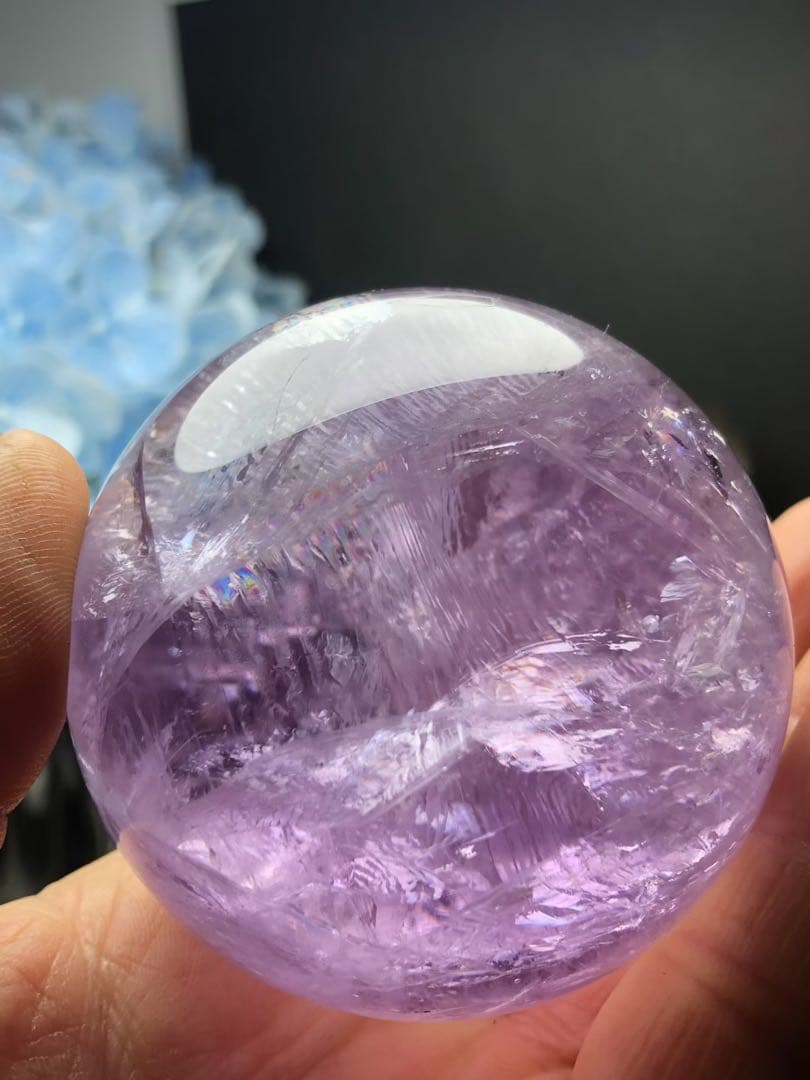 天然石天使指紋付き　アメジストのスフィア　置物YH066