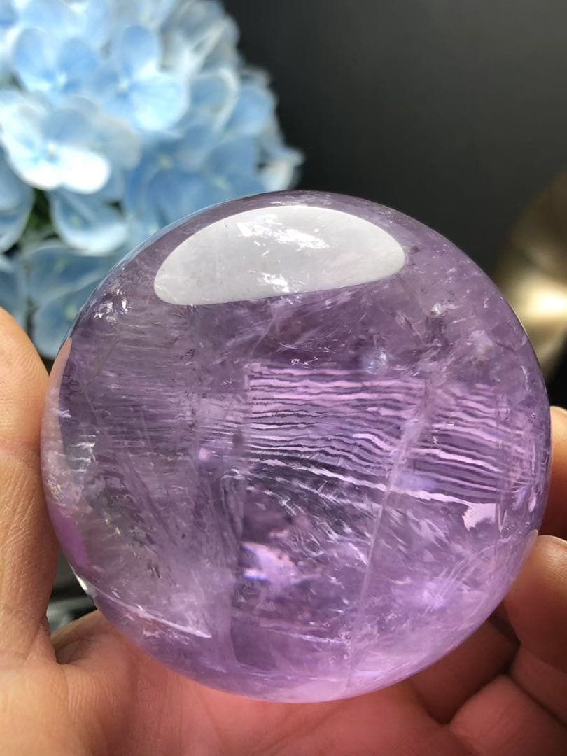 天然石天使指紋付き　アメジストのスフィア　置物YH066