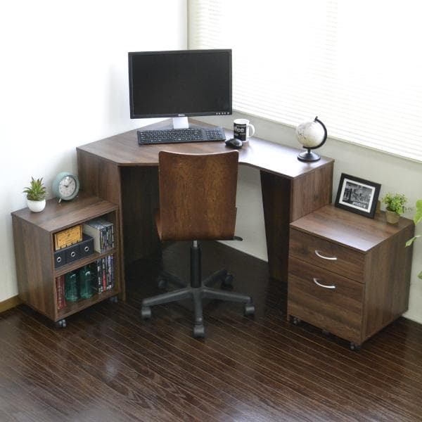 《新品・送料無料》コーナーハイデスク3点セット デスク+ラック+チェスト