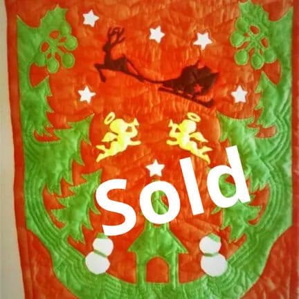 ハワイアンキルトのタペストリー(Xマス)