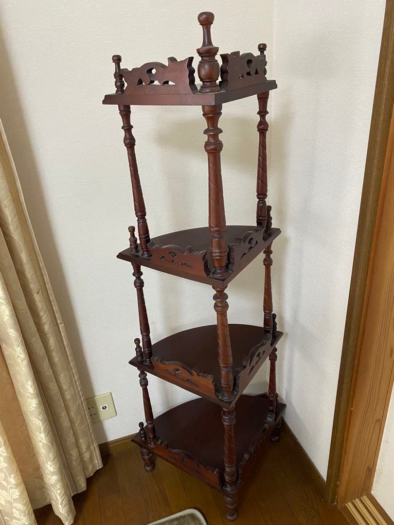 木製コーナーシェルフ 4段 ブラウン アンティーク ウッド コーナーラック