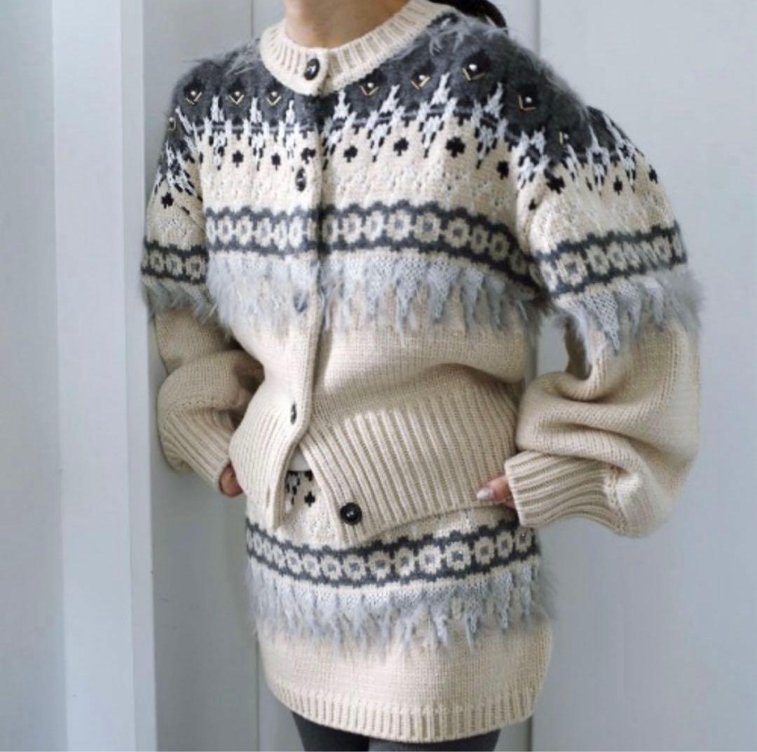 トップス AMERI UND 2WAY LADY NORDIC KNIT CARDIGAN