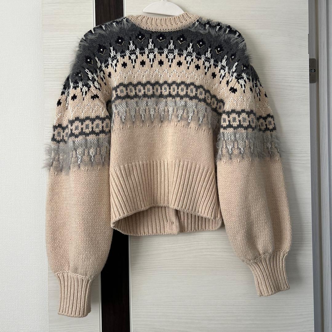 トップス AMERI UND 2WAY LADY NORDIC KNIT CARDIGAN