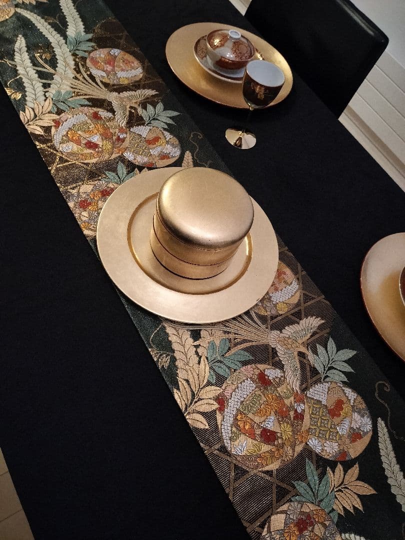 A942★逸品‼️全通帯‼️ひな祭り‼️袋帯正絹テーブルランナー2m14cm