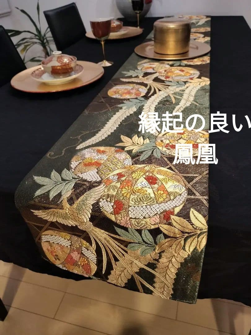 A942★逸品‼️全通帯‼️ひな祭り‼️袋帯正絹テーブルランナー2m14cm