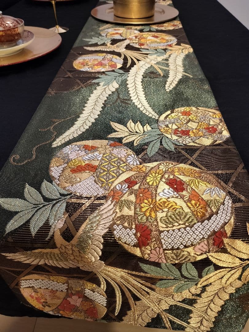 A942★逸品‼️全通帯‼️ひな祭り‼️袋帯正絹テーブルランナー2m14cm