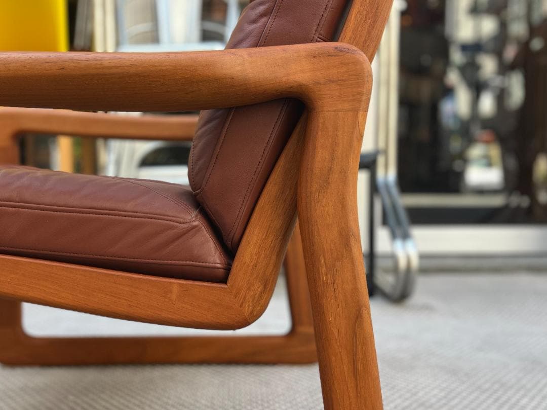 北欧ヴィンテージ☆1970s／デンマーク／1Ｐソファ／チーク材無垢／本革シート