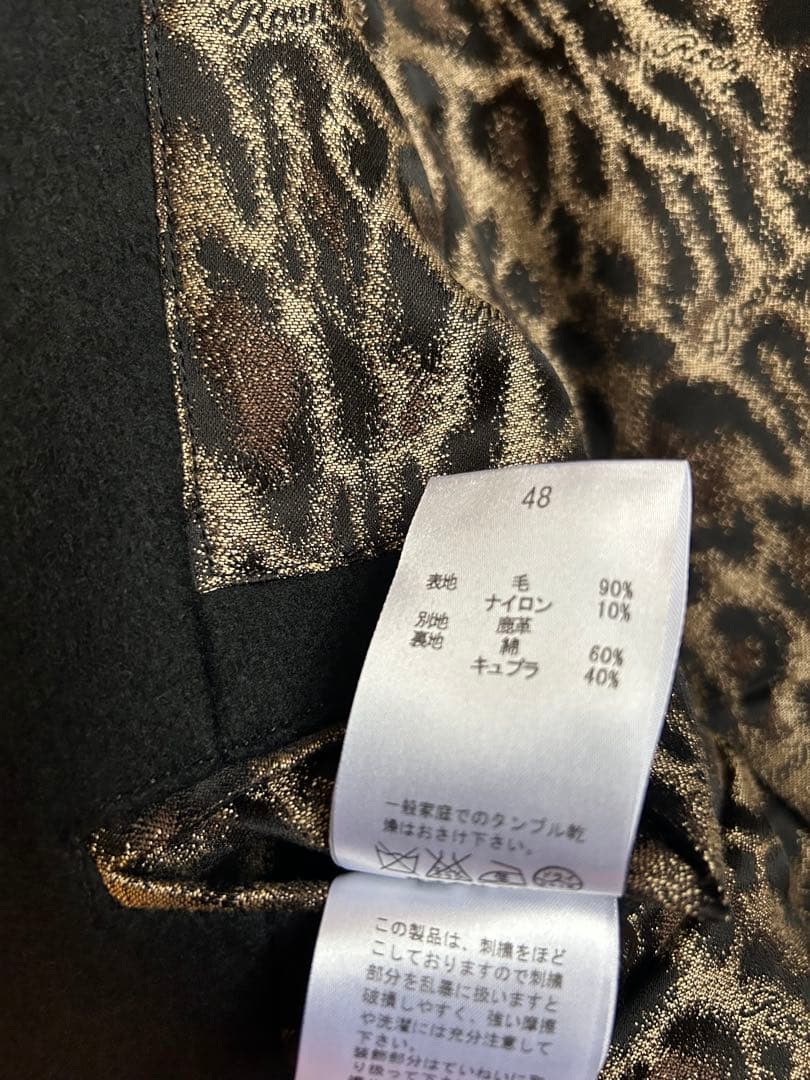 ロエンRoen 鹿革レザー切替　ウールジャケット　48 ブラック